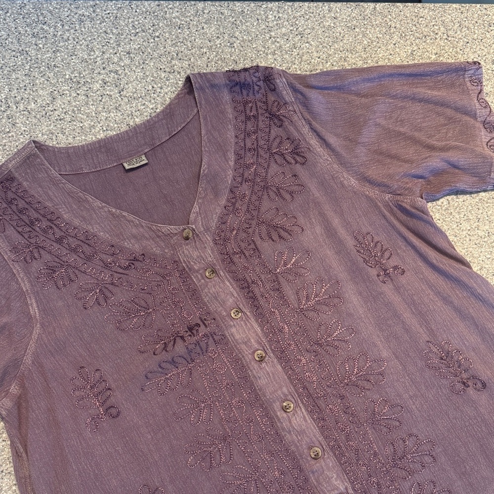 Lavender Embroidered Button-Front Top
